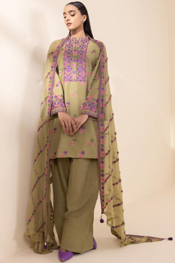 3 Piece - Embroidered Khaddar Suit