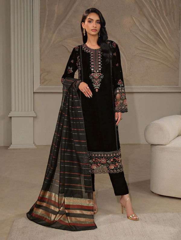 3 Piece Velvet Suit-Embroidered