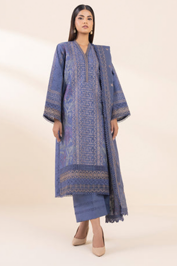 3 Piece - Embroidered Cotton Jacquard Suit