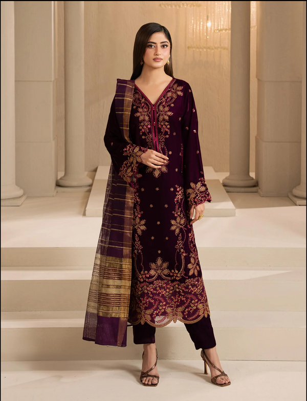 3 Piece Velvet Suit-Embroidered