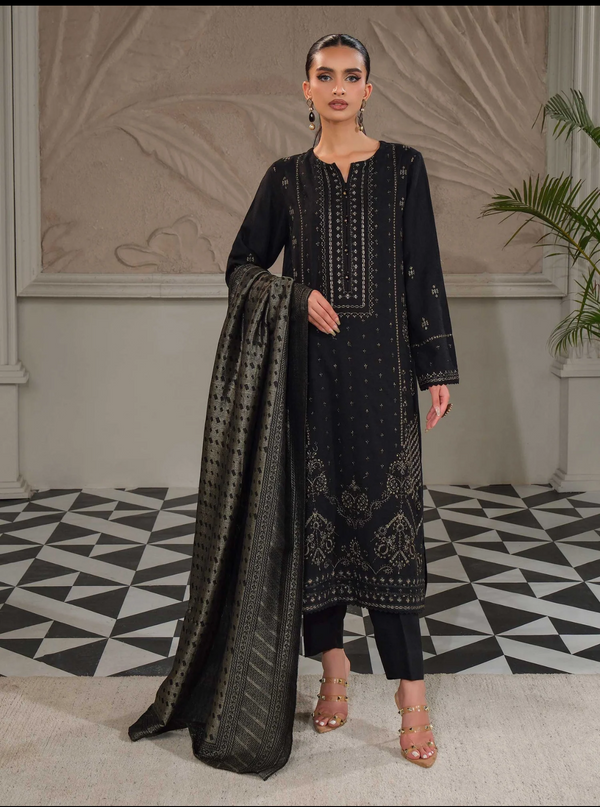 3 Piece Zari Karandi Suit-Embroidered