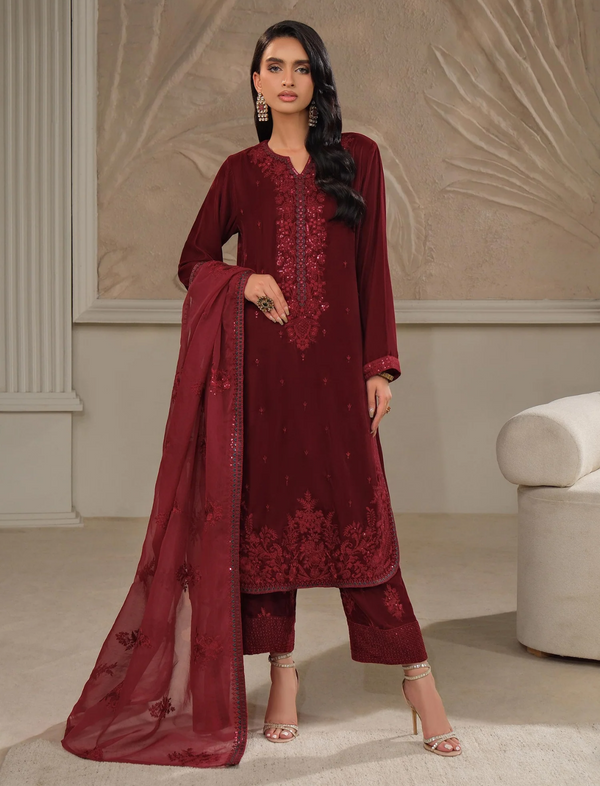 3 Piece Velvet Suit-Embroidered