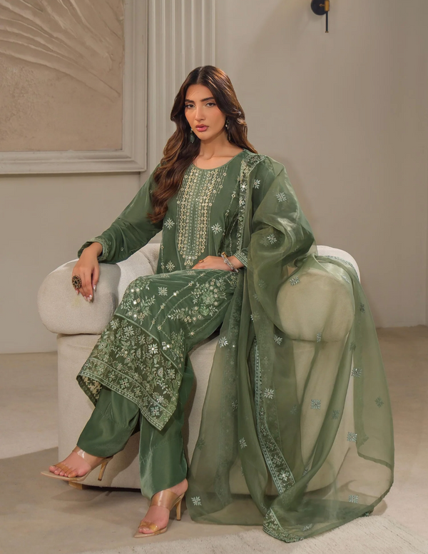 3 Piece Velvet Suit-Embroidered