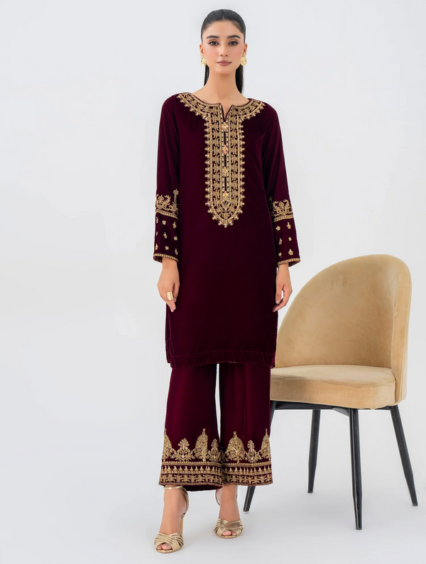2 Piece Velvet Suit-Embroidered