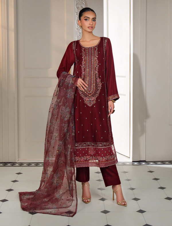 3 Piece Velvet Suit-Embroidered