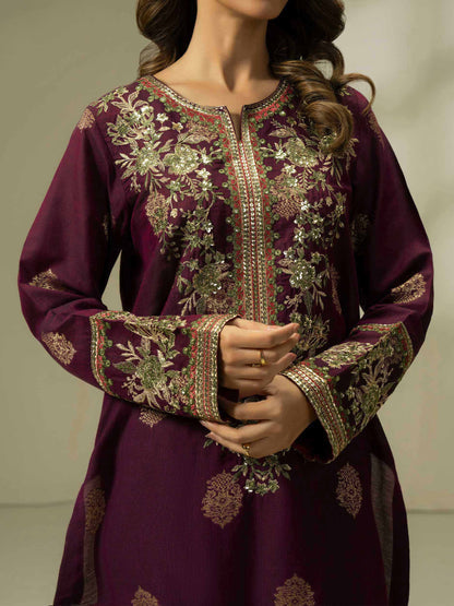 3 Piece Jacquard Suit-Embroidered (Pret)