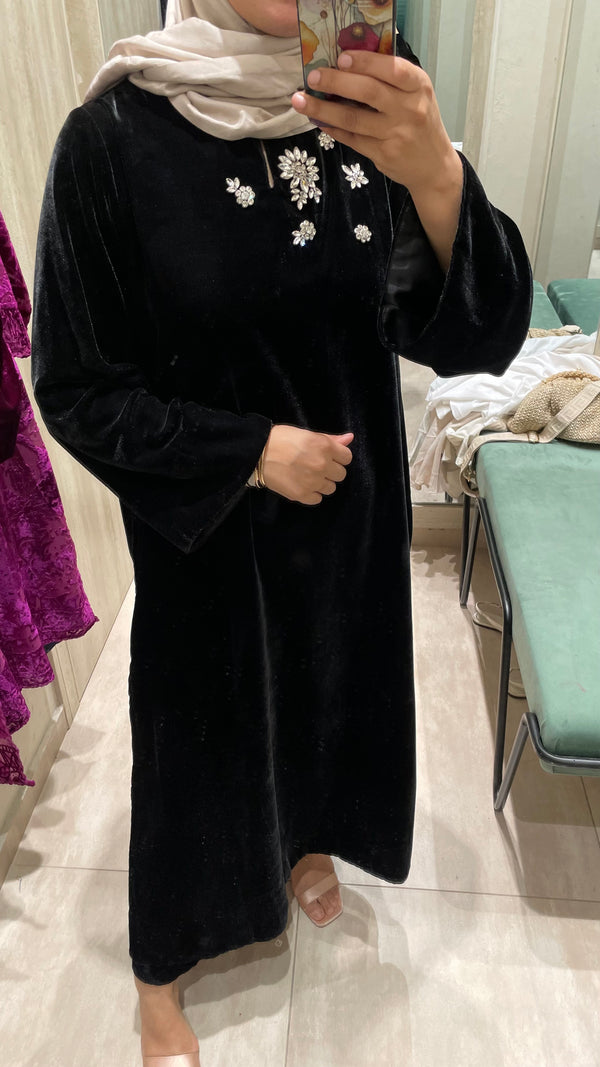2 Piece Velvet Suit-Embellished (Pret) black