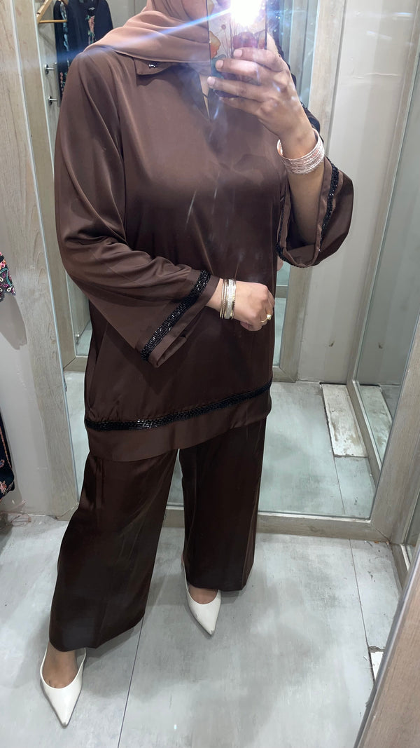 Brown silk Viscose set (Pret)