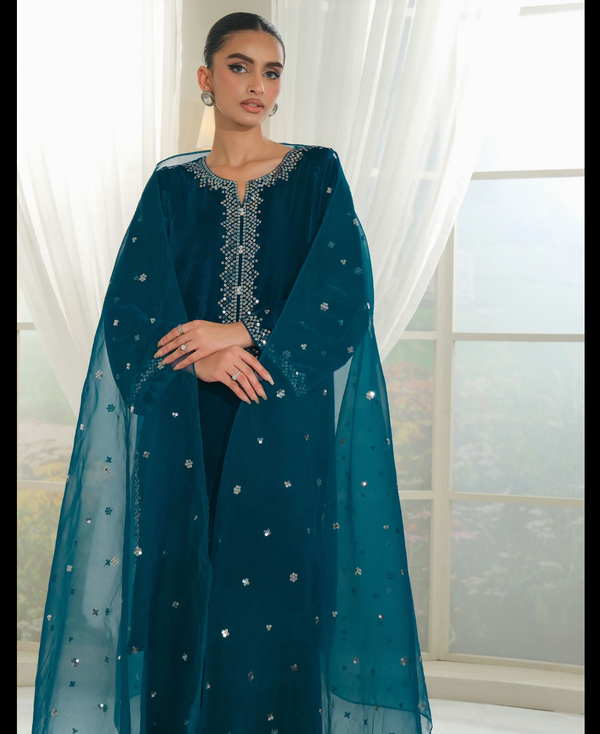 3 Piece Velvet Suit-Embroidered