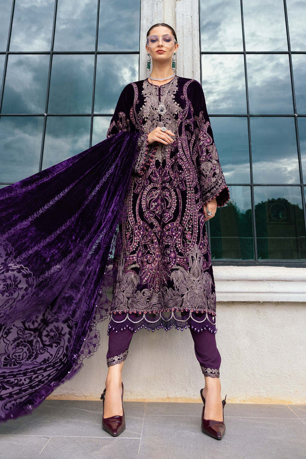 3 Piece Unstitched Embroidered Velvet Suit WL-1311-Purple