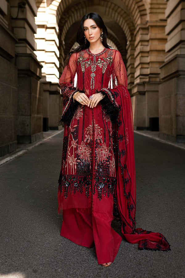 3 Piece Unstitched Embroidered Organza Suit WF-09-06-Red