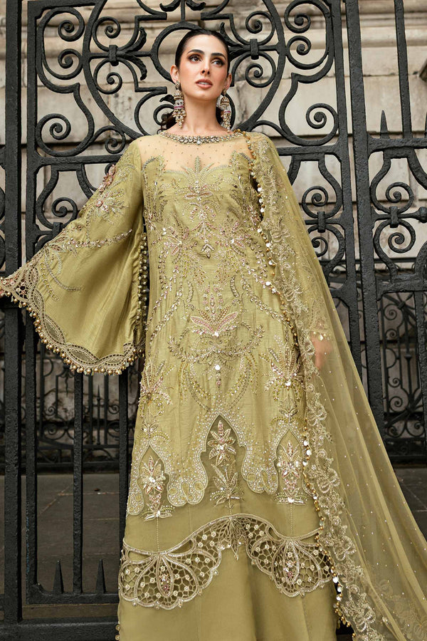 3 Piece Unstitched Embroidered Raw Silk Suit WF-09-08-Olive Green