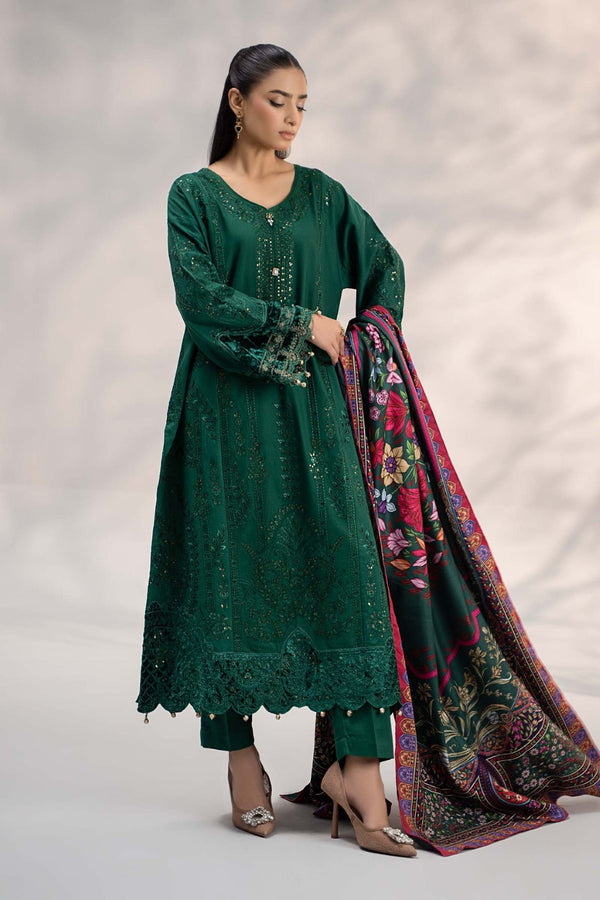 3 Piece Embroidered Khaddar Suit | DW-W24-104 | Green