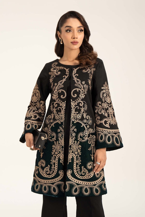 3 Piece Embroidered Khaddar Suit | DW-W24-113 | Black & Green