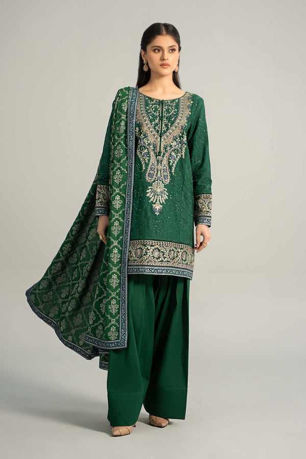 3 Piece Embroidered Khaddar Suit | DW-W24-12 | Green