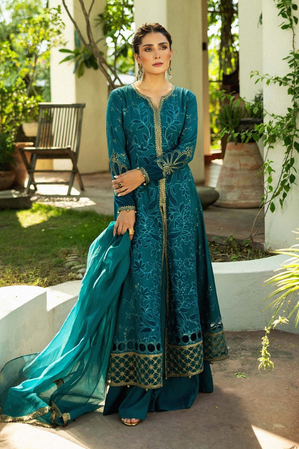 3 Piece Embroidered Plush Suit | DW-W24-159 | Teal