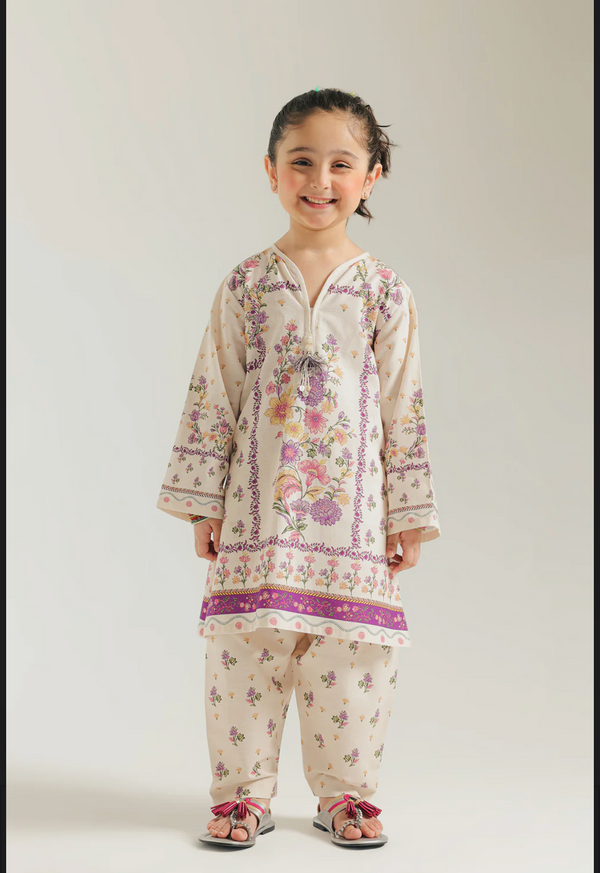 PRINTED SUIT - Purple & Cream