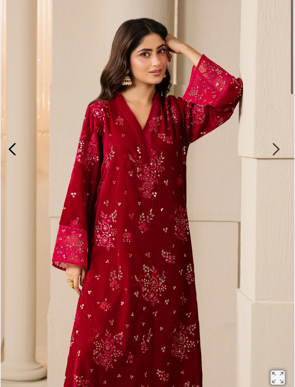 2 Piece Velvet Suit-Embroidered (Pret)