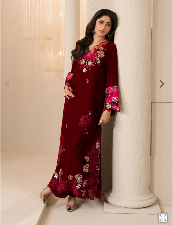 2 Piece Velvet Suit-Embroidered (Pret)