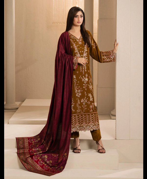 3 Piece Velvet Suit-Embroidered