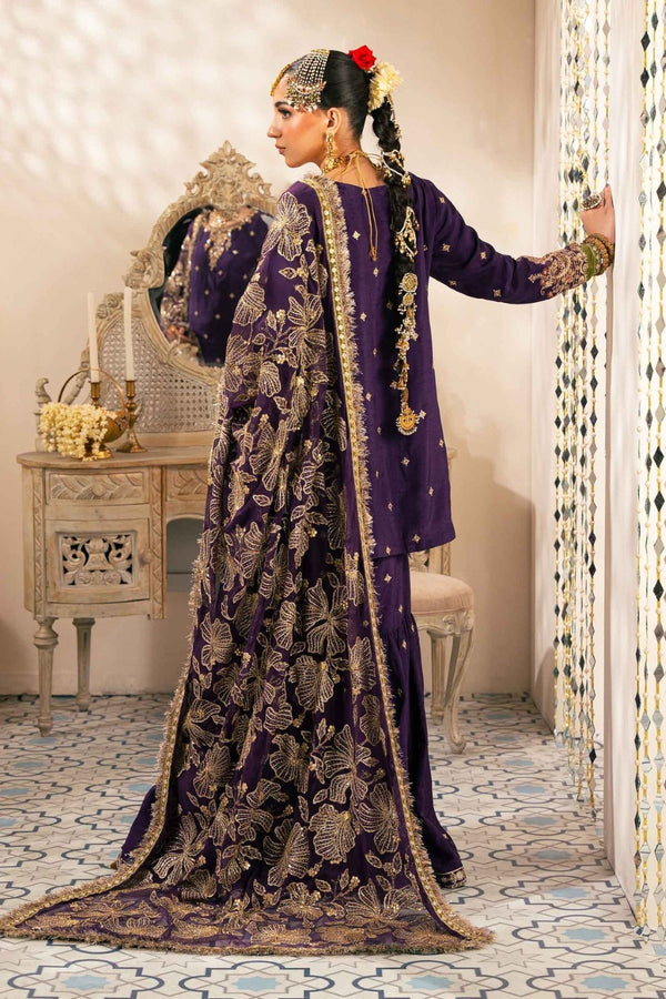 3 Piece Embroidered Raw Silk Suit | SF-W24-06 | Purple