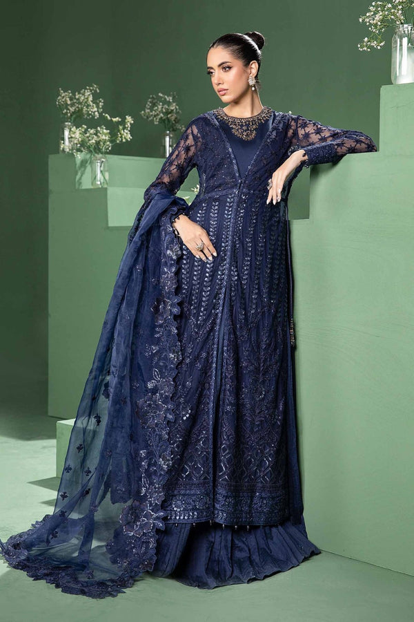 3 Piece Embroidered Net Suit | SF-W24-44 | Blue