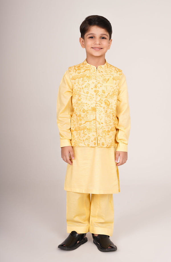Boys Printed Waistcoat 3 Piece Suit