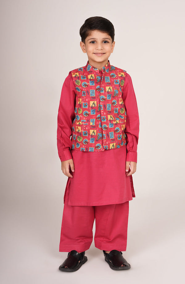 Boys Printed Waistcoat 3 Piece Suit
