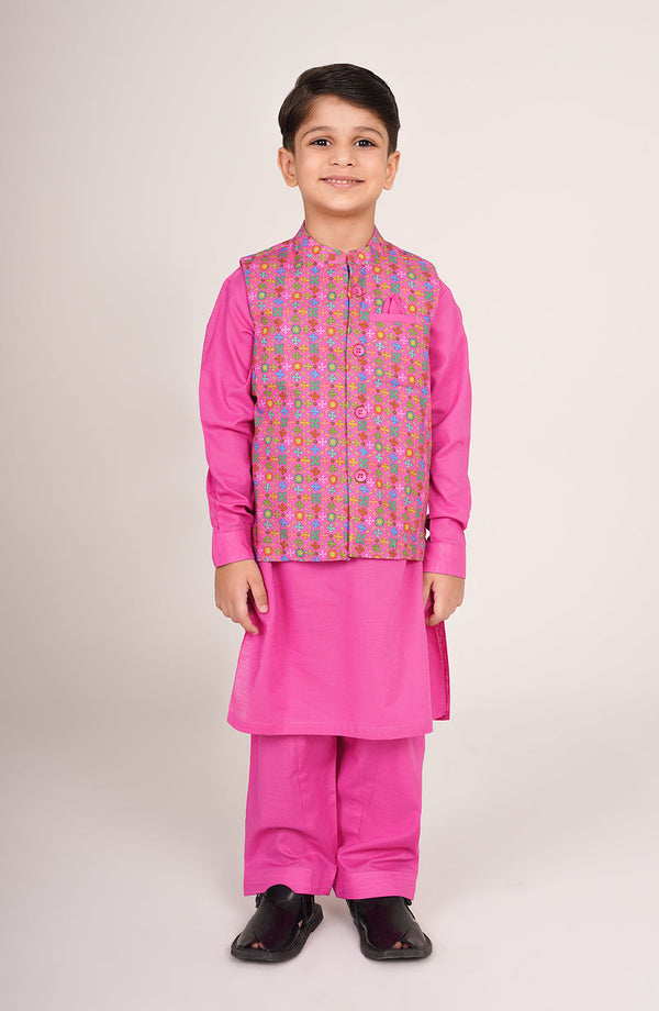 Boys Printed Waistcoat 3 Piece Suit