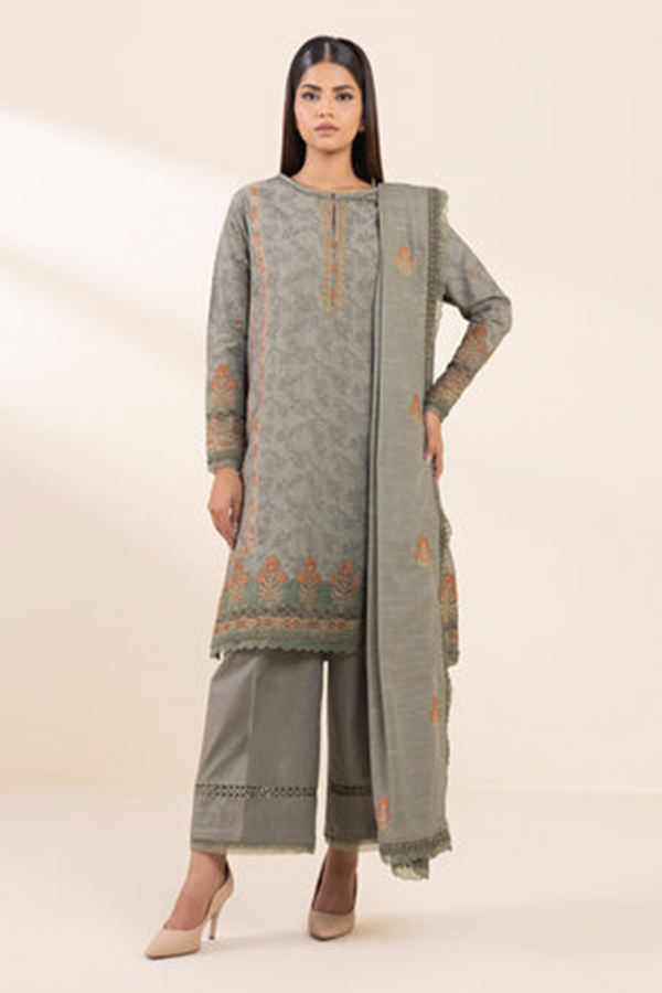 3 Piece - Embroidered Khaddar Suit