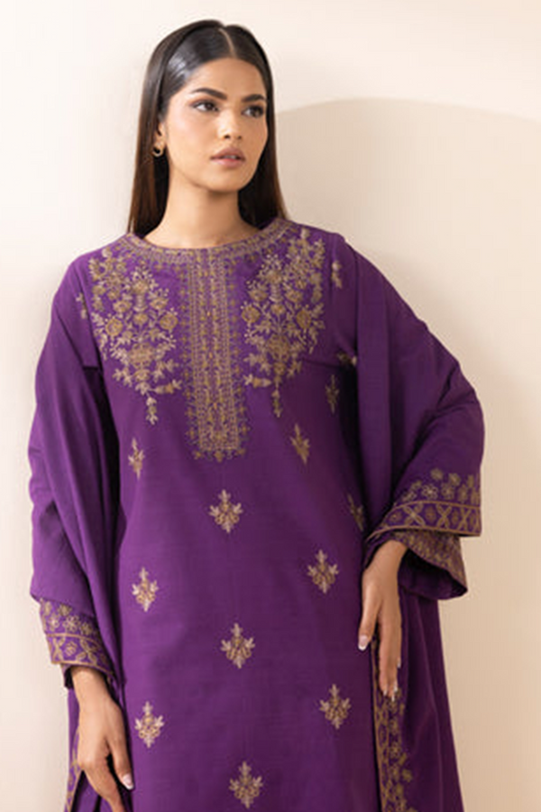 3 Piece - Embroidered Khaddar Suit