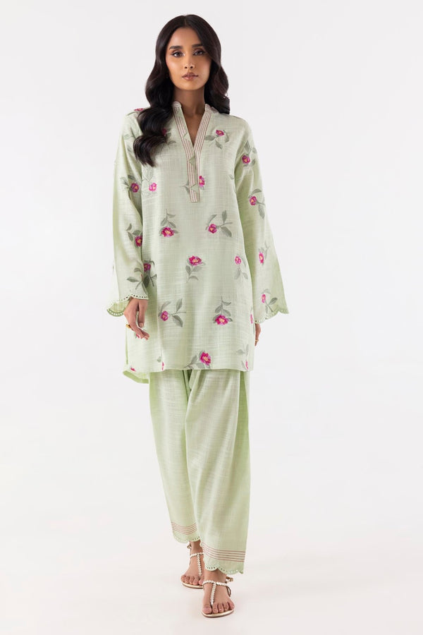 Stitched Green Embroidered Shirt + Shalwar