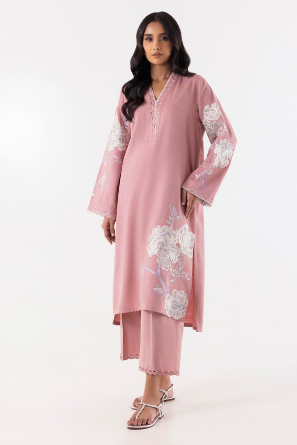 Stitched Tea Pink Embroidered Shirt + Culotte